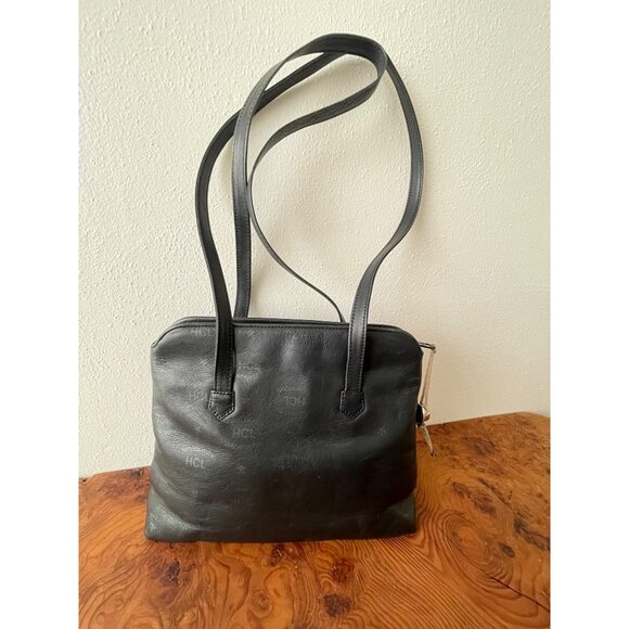 VTG HCL Designer Handcrafted Black Leather Handbag Tote W/Straps - Picture 11 of 14